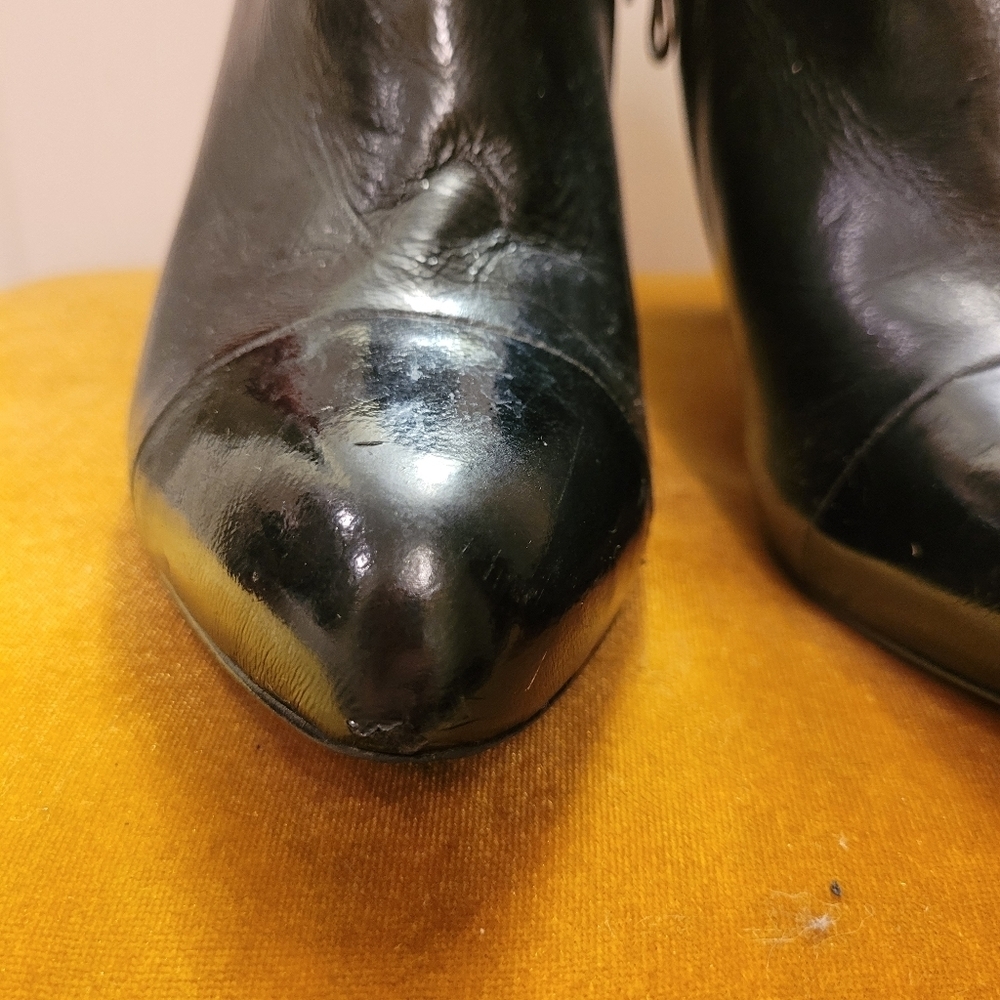 WHBM Chic Black Patent Leather Side Zip Slant Heel Ankle Bootie - Picture 5 of 16